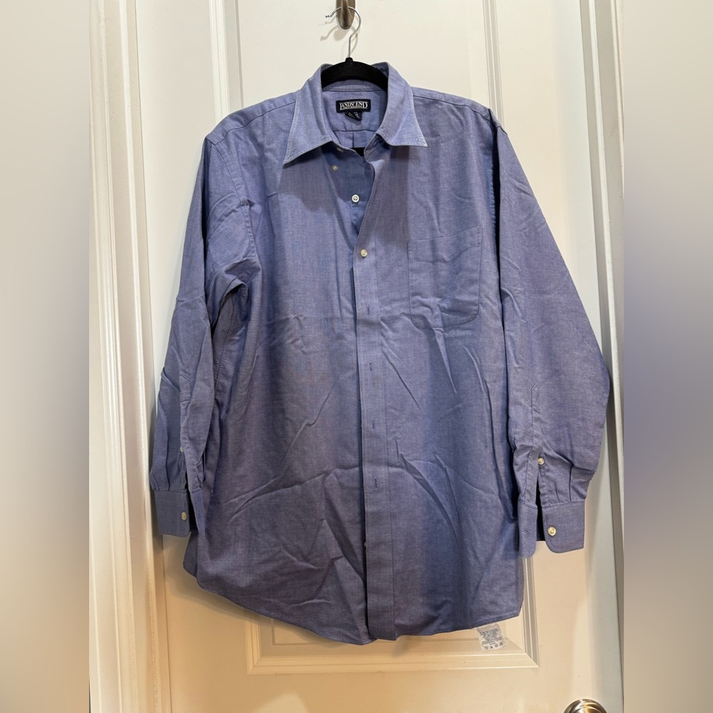 Lands’ End Blue Button Down Shirt Long Sleeve Sz 16/33R Armpit To Armpit 23”